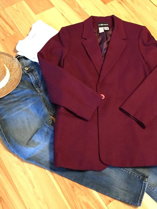 Sag Harbor 100% Wool Blazer: Vintage 70s Plum Jacket Magenta Women’s Size 16 - Picture 7 of 10